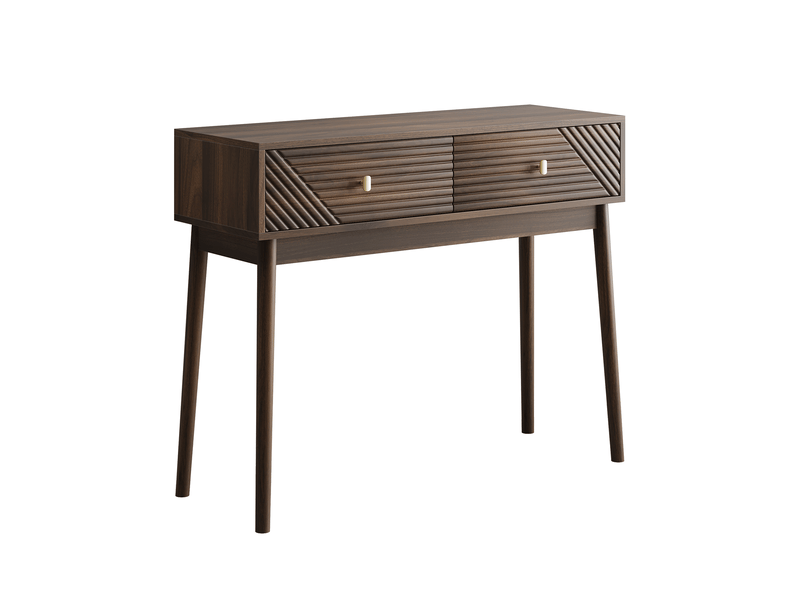  Table console bureau 100x35x80 cm à 2 tiroirs coloris noyer style rétro moderne  - Conforama A