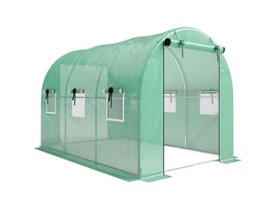 Serre de jardin tunnel 300x200x200 cm – verte – 2 portes enroulables, 6 fenêtres filet et armature acier