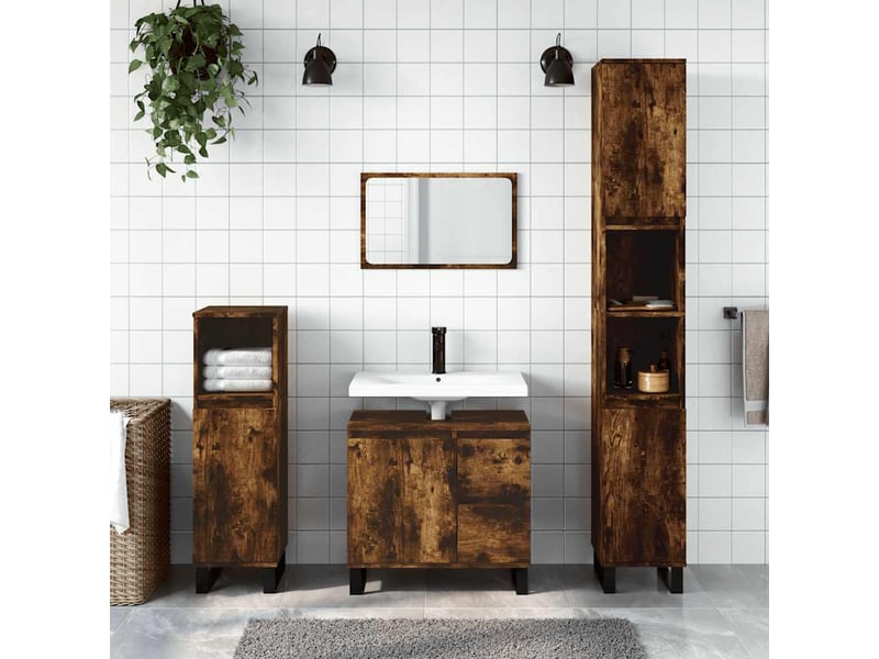  Amoire de salle de bain chêne fumé 65x33x60cm bois d'ingénierie shl6988  - Conforama B