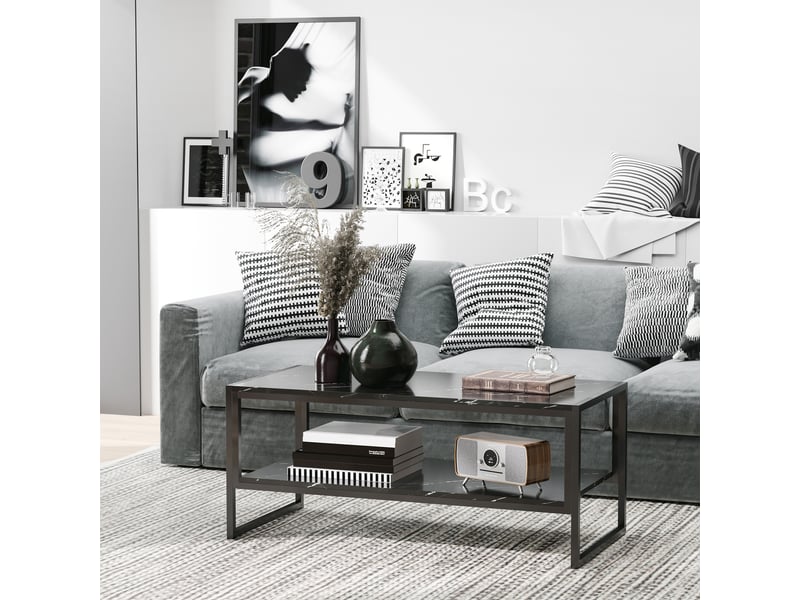  Table basse style moderne avec 2 étagères noir 106 x 50 x 47 cm  - Conforama W