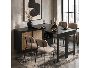 Table de bar pivotante 360° avec plateau extensible et rangement - portes en rotin, mdf noir