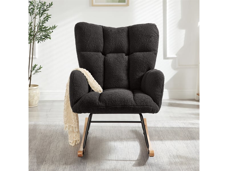  Fauteuil à bascule moderne - 69 x 89 x 101 cm - rocking chair scandinave avec pieds en bois et métal - gris foncé  - Conforama C