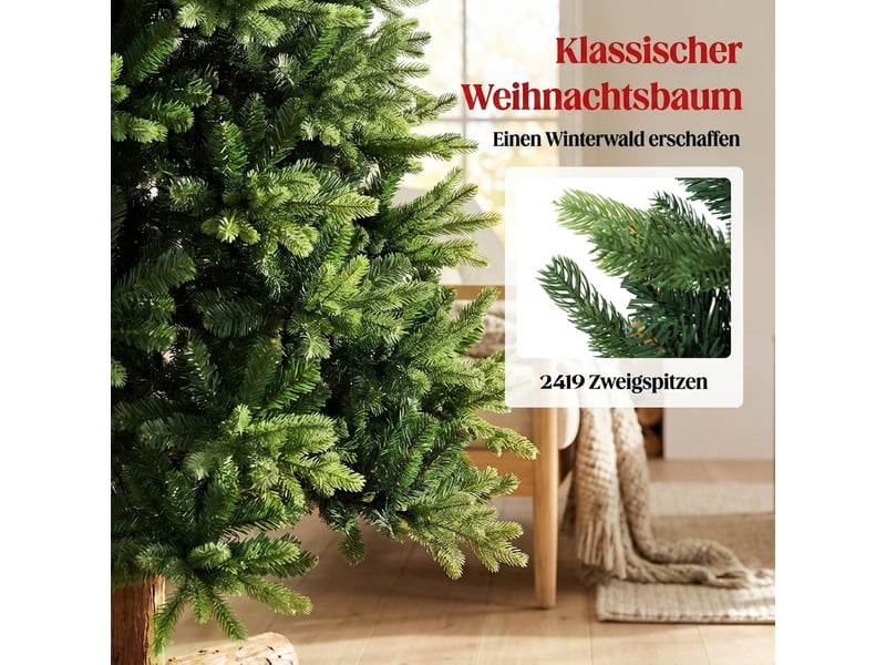  Sapin de noël artificiel, 180 cm, avec 2419 extrémités de branches en pe et pvc, système de pliage, vert  - Conforama E
