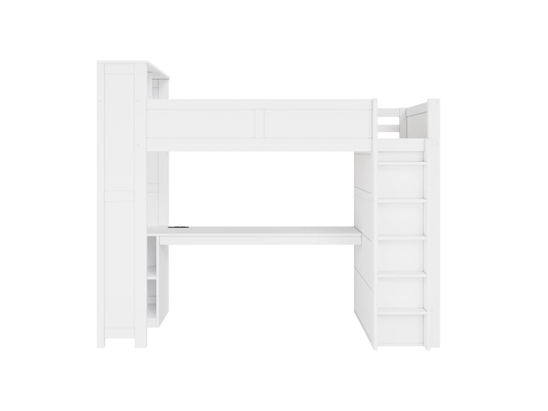 Lit mezzanine 1 place 90 × 200 cm avec bureau, rangements, armoire, usb et led réglable, sans matelas, blanc - Conforama E