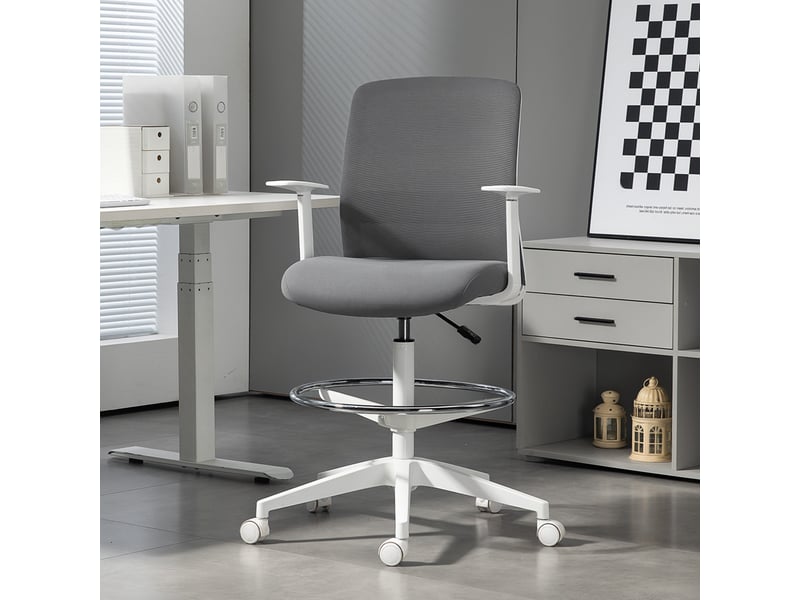  Chaise de bureau pivotante à roulettes, dossier en maille, coussin en mousse, grise  - Conforama D