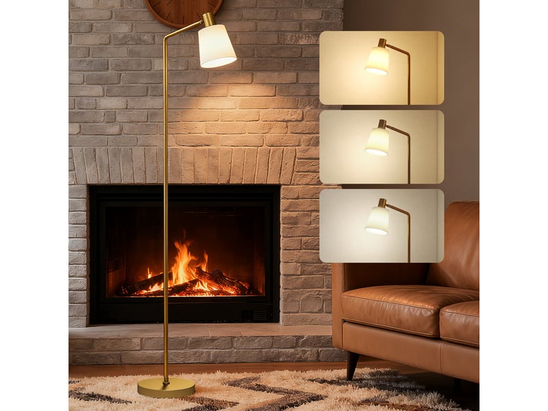  Lampadaire led à intensité variable avec 3 températures de couleur (3000k-6500k), abat-jour pivotant, ampoule e27, blanc et or  - Conforama B