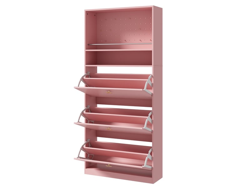  Meuble à chaussures 80 x 24 x 178,5 cm – 3 abattants modulables et panneau perforé – mdf - rose  - Conforama C