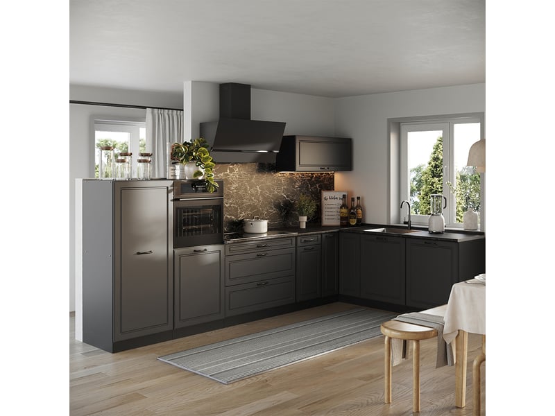  Vicco cuisine en angle, anthracite campagneanthracite, 347 x cm plan de travail chêne doré  - Conforama C