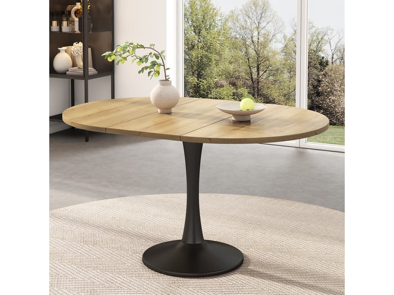  Table à manger extensible ovale 100-140x100x75cm - table de cuisine ronde modulable 4 à 6 personnes ,chêne evarich - Conforama B