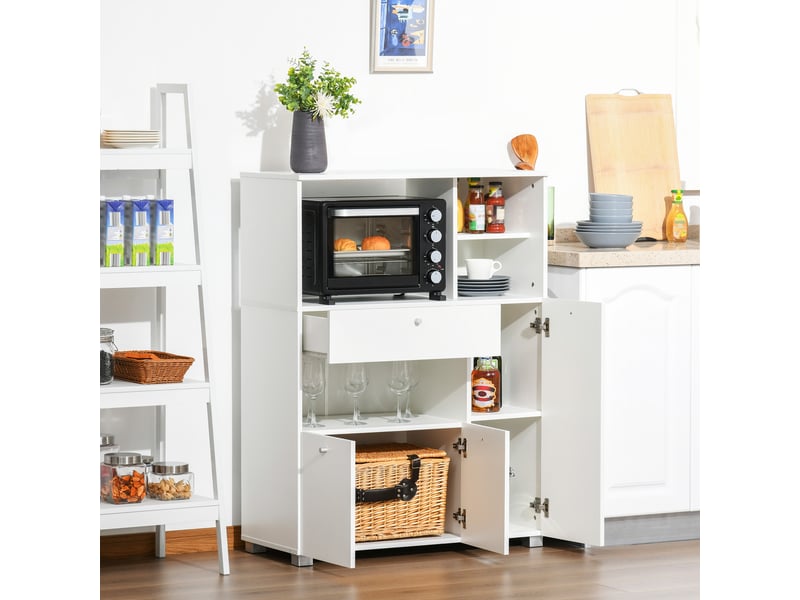  Meuble de cuisine avec micro-ondes et four, comprenant placards, étagères et tiroirs, garde-manger moderne en panneaux de particules, 90 x 40 x 120cm  - Conforama D