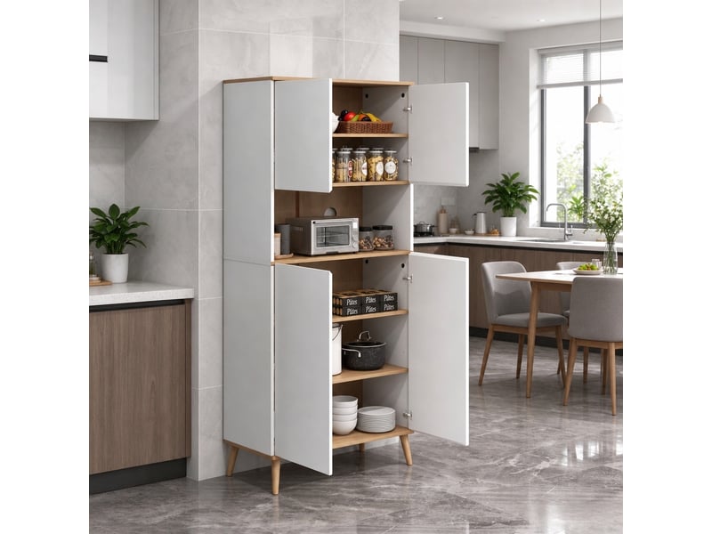  Meuble de cuisine blanc, buffet haut avec niche pour micro-ondes, 80 x 40 x 178 cm  - Conforama B