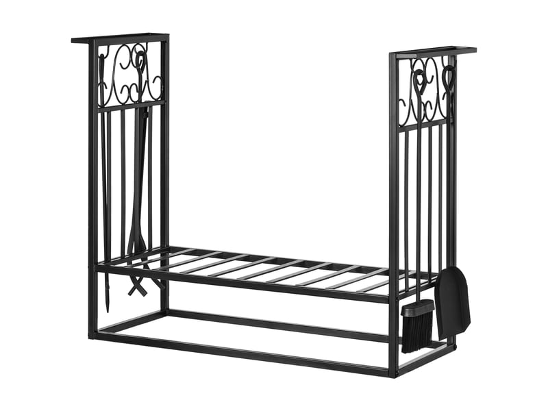 Porte-bûches en acier noir avec 4 outils, capacité 100 kg, 75 x 30 x 60 cm - Conforama B