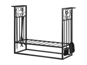 Porte-bûches en acier noir avec 4 outils, capacité 100 kg, 75 x 30 x 60 cm