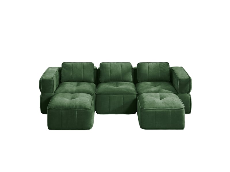  Canapé modulable en u 3 places avec 2 poufs, en polyester vert  - Conforama E