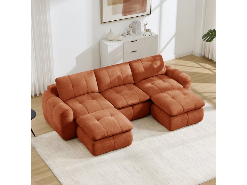  Canapé panoramique modulable 3 places en chenille orange – 264 x 160 x 68 cm Fay Lum - Conforama W
