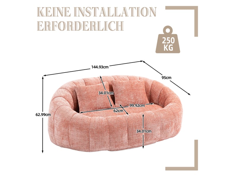  Canapé paresseux confortable fixe 2 places en chenille avec 2 oreillers,150x95x63cm,rose canapé rose - Conforama C