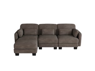 Canapé d'angle modulable - 3 places - forme l - 1 ottoman - coussins d'accoudoirs - assise profonde - tissu chenille - brun