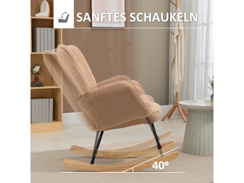  Fauteuil à bascule marron en fausse peau de mouton, relax, charge 120 kg, pour chambre et salon  - Conforama D