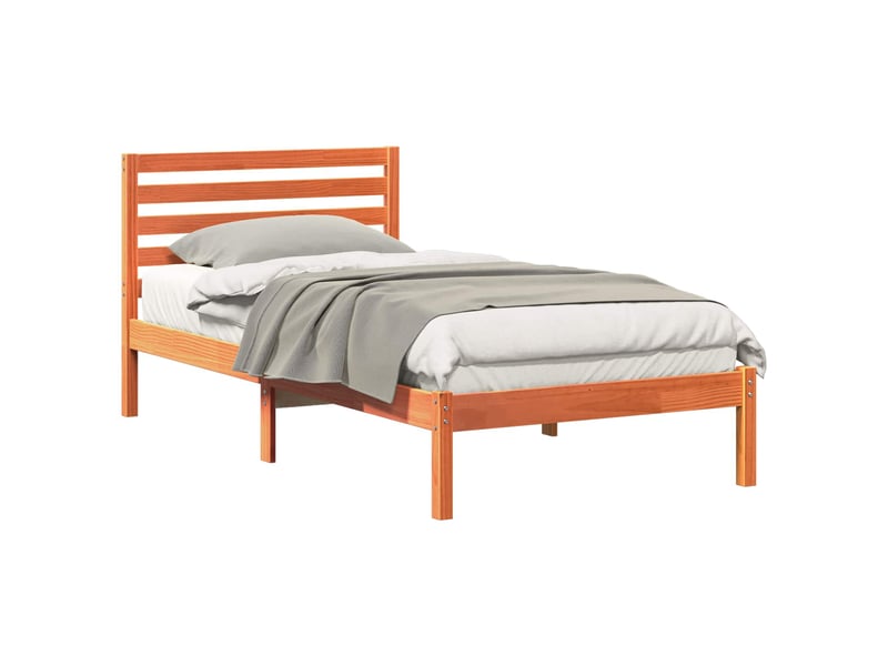  Lit simple- lit adulte -  cadre de lit avec tête de lit brun  90 x 190 cm pin massif  - Conforama A