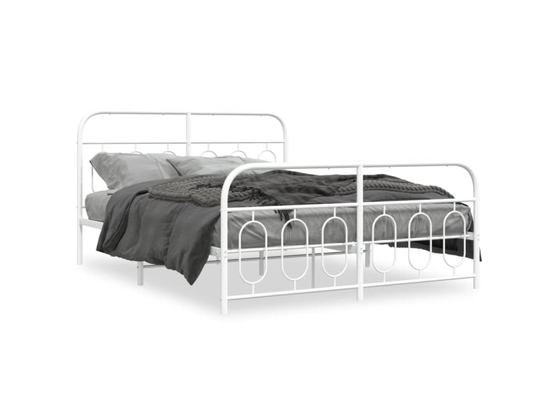 Lit double- lit adulte - cadre de lit métal sans matelas et pied de lit blanc 135x190 cm - Conforama A