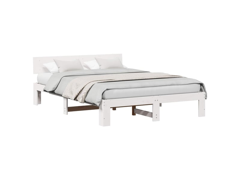  Lit double- lit adulte -  cadre de lit avec tête de lit blanc 140 x 200 cm pin massif  - Conforama A