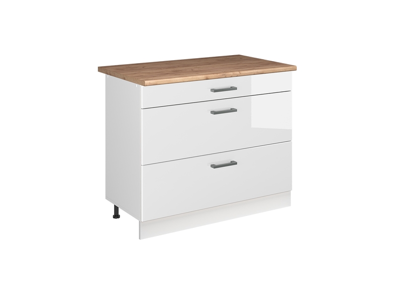 Vicco meuble cuisine, blanc haute brillanceblanc, 100cm plan de travail chêne doré - Conforama A