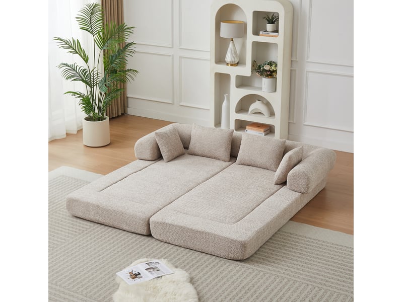  Canapé convertible modulaire 2 places 4-en-1 avec dossier réglable et 4 coussins en chenille kaki  - Conforama D