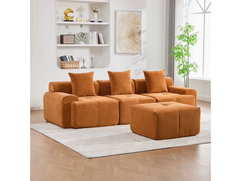 Canapé d'angle modulable orange 3 places - mousse à mémoire de forme - 268x102x78 cm - Conforama D