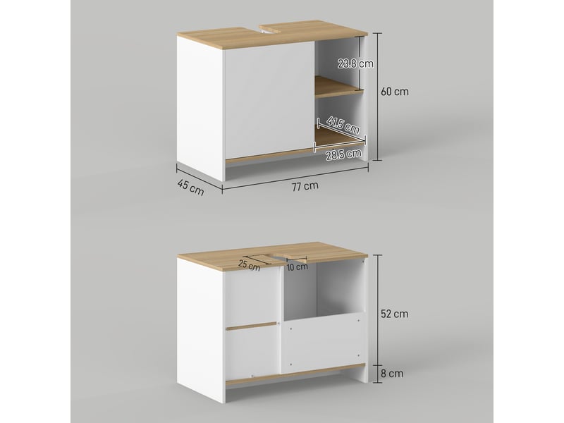  Meuble sous lavabo blanc et bois avec porte et 2 niches, 77 x 45 x 60 cm  - Conforama E