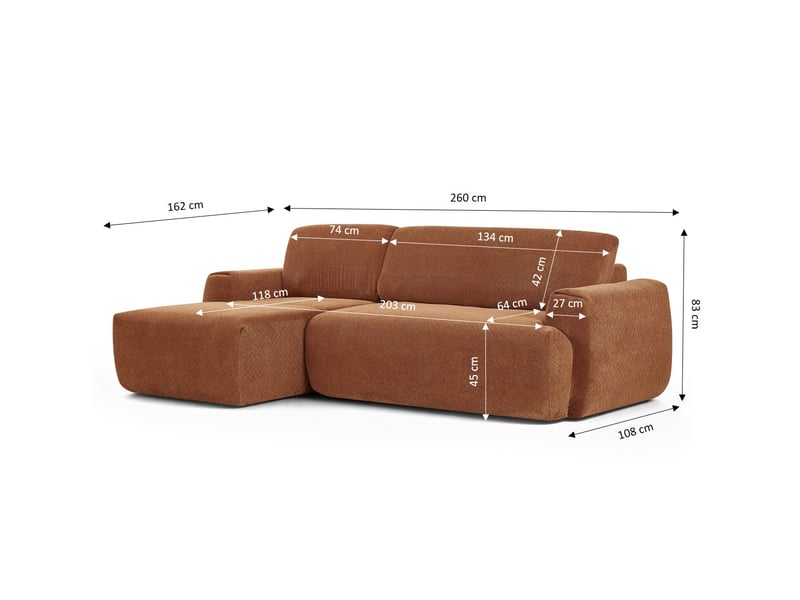  Canapé d'angle gauche compressé westa 4 places tissu chenille terracotta  - Conforama C