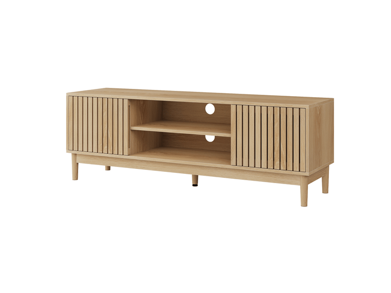  Meuble tv 140x39x48 cm avec rangements et portes, coloris chêne clair  - Conforama A