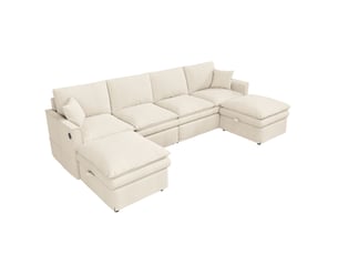 Canapé d'angle modulable 6 places avec 2 poufs de rangement homvra