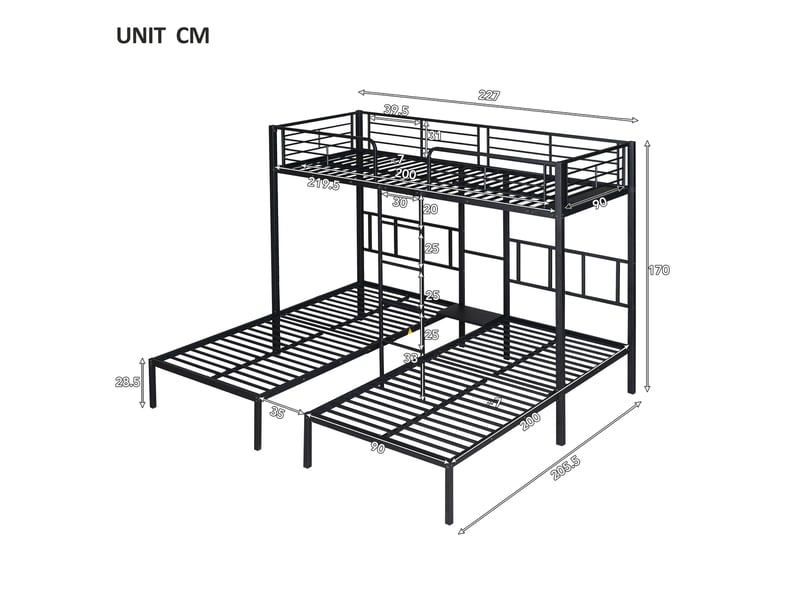  Lit superposé 90x200cm coloris noir lit enfant noir - Conforama C