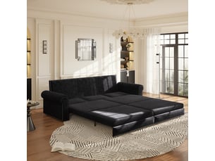 Canapé droit convertible <strong></strong> <strong>Fay Lum</strong> 3 places Velours noir
