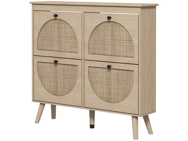  Meuble à chaussures à 4 portes abattantes, capacité de 20 paires, étagère réglable, style bohème, pieds en bois massif, 105 x 24 x 97,5 cm  - Conforama B