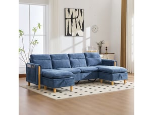 Canapé modulaire 4 places 261x77x86 cm avec rangement bois bleu