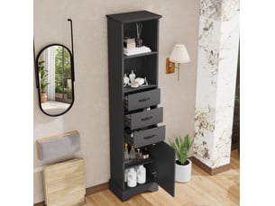 Meuble de salle de bain 38x26x172,5 cm avec ses 3 tiroirs, rangement ajustable, armoire de rangement, en mdf noir