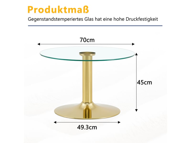  Table basse ronde en verre trempé 70 cm - piètement métal or - moderne  - Conforama C