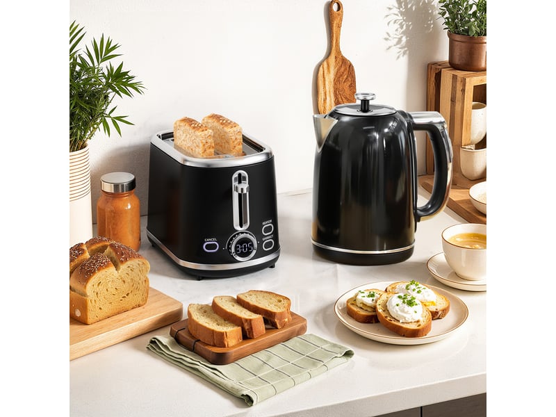 Ensemble bouilloire et grille-pain, noir, bouilloire en acier inoxydable 1,7 l et 2200 w et grille-pain à 2 tranches - Conforama D