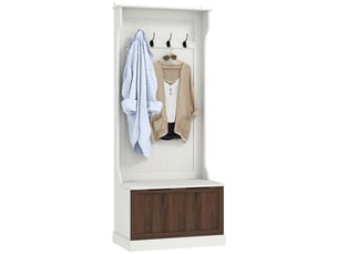 Meuble vestiaire d'entrée 3 en 1 en bois blanc avec 4 crochets et banc à chaussures, 71.5x39.5x170 cm
