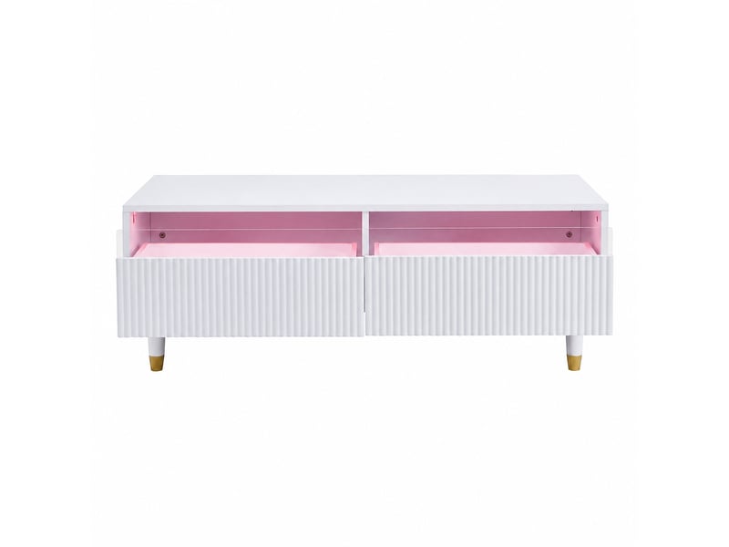  Table basse avec 2 tiroirs et façades ondulées, éclairage led, 110 x 50 x 40 cm  - Conforama D