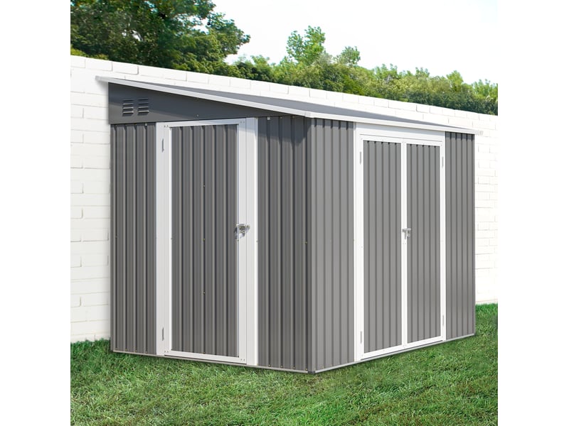 Abri de jardin en métal avec portes battantes, serrure, sol et toit monopente pour terrasse et jardin - Conforama B