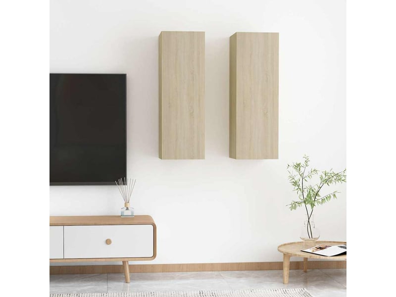  Lot de 2 meuble tv bas salon chêne sonoma 30,5x30x90 cm bois d’ingénierie  - Conforama B
