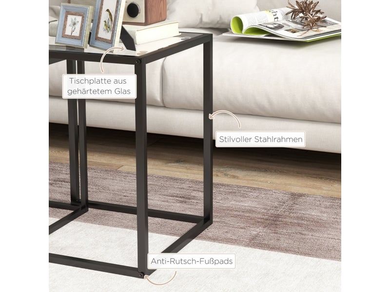  Tables d’appoint gigognes lot de 2 empilables - lpospi - cadre acier verre trempé noir 42 × 42 × 51 cm  - Conforama E