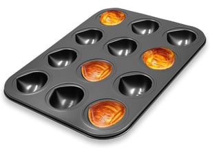 Moule à gâteau au beurre, riz, muffins, 12 cavités en forme de châtaigne antiadhésif pour la cuisson au four (noir)