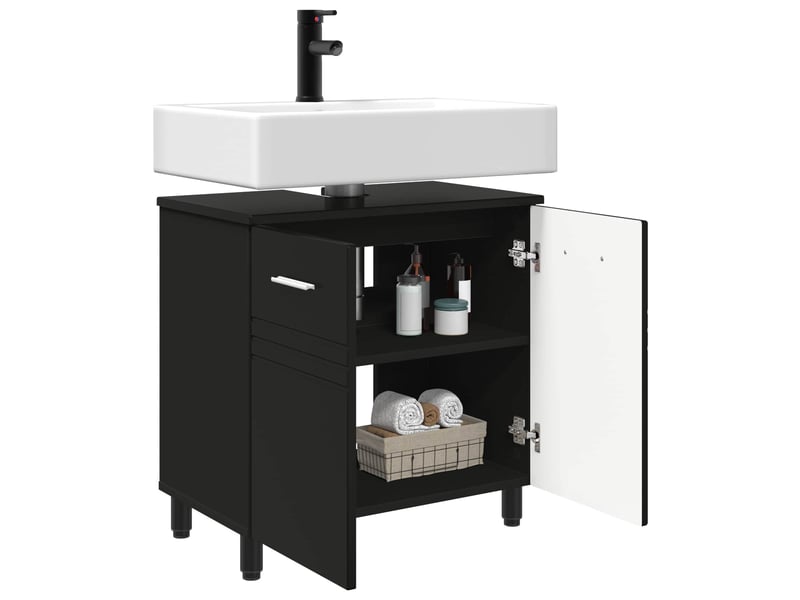Unité de vanité de salle de bain, meuble de rangement noir 60x35x60 cm shl3165 - Conforama C