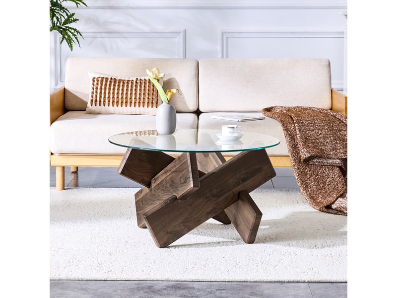 Table basse ronde mdf et verre 79 cm - Conforama R
