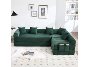Canapé modulable 270x180x64cm - 4 places - convertibles + rangement latéral + vakuum - velours côtelé - émeraude