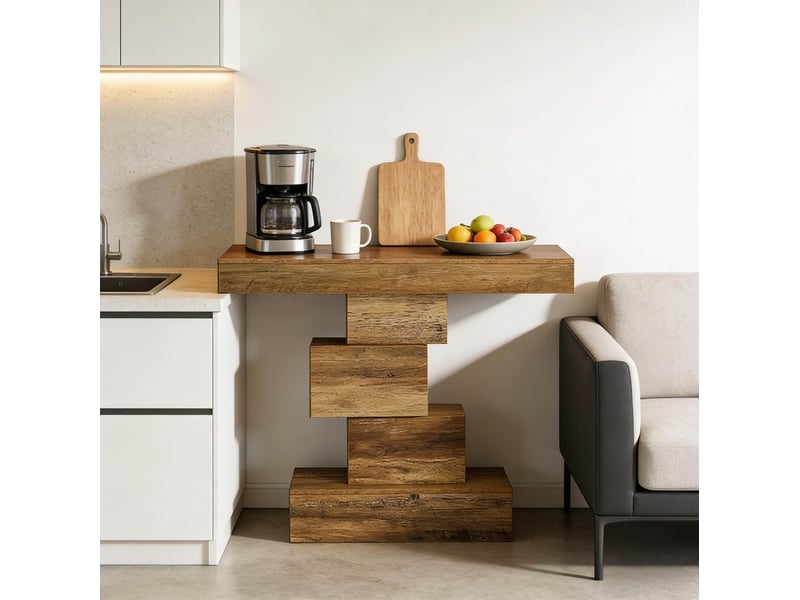  Table console 108x30x80 cm avec piètement géométrique, panneau de particules, bois clair  - Conforama D