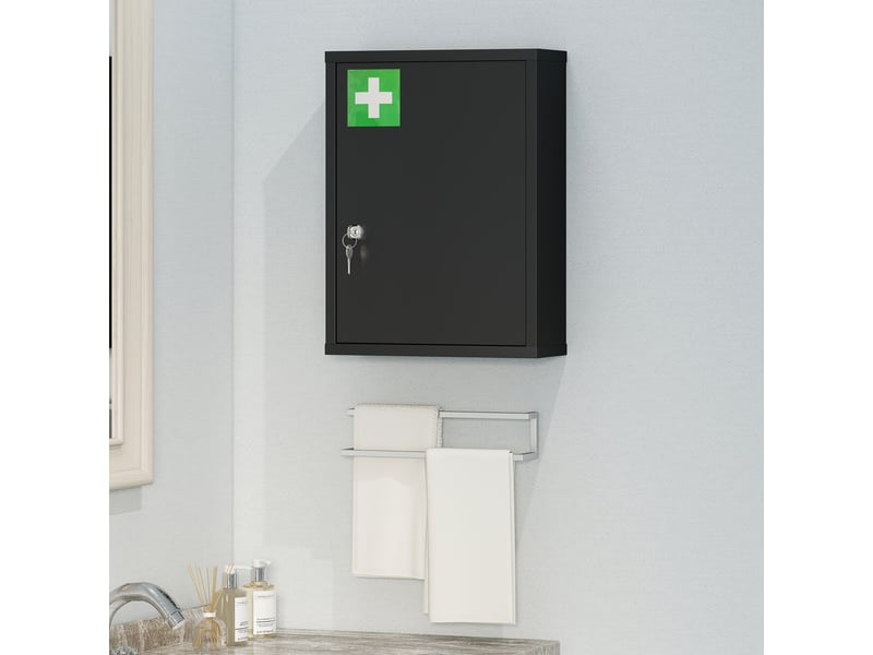  Armoire à pharmacie murale avec serrure, armoire murale en acier à 3 niveaux, 40 x 15 x 53,5 cm, noire  - Conforama D